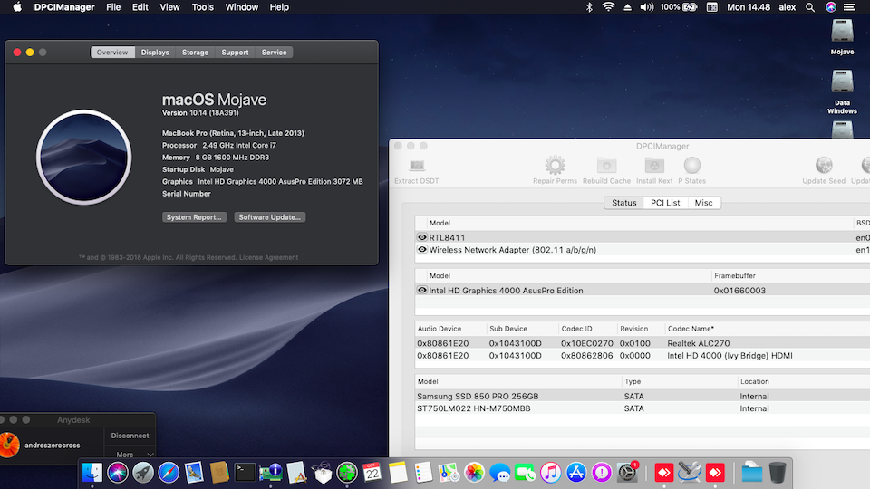 Success Hackintosh macOS Mojave 10.14 Build 18A391 at Asus A46CB-WX025D